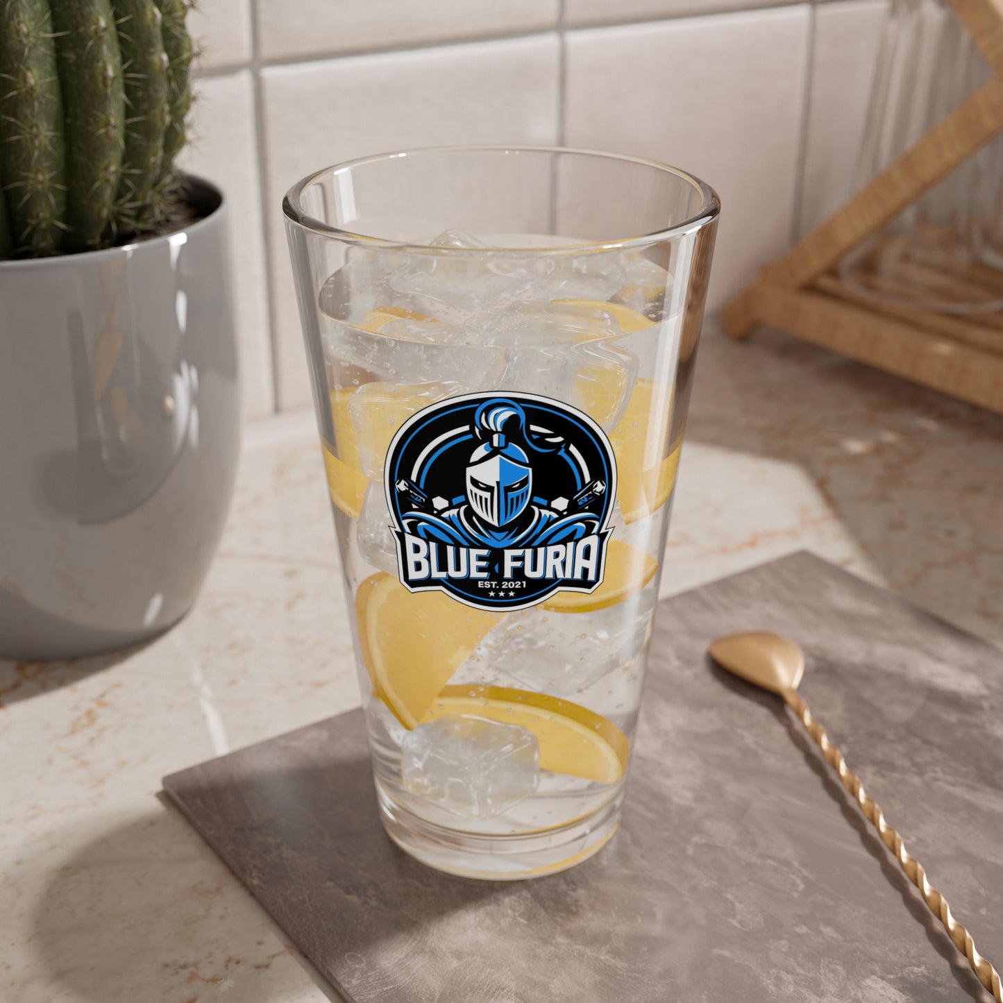 Blue Furia Pint Glass, 16oz